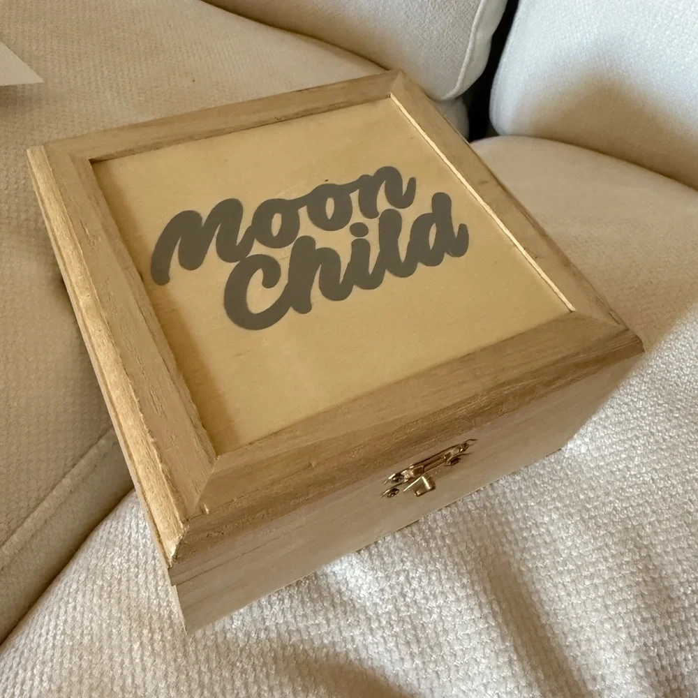 New custom made moon child 6” wood trinket box wooden